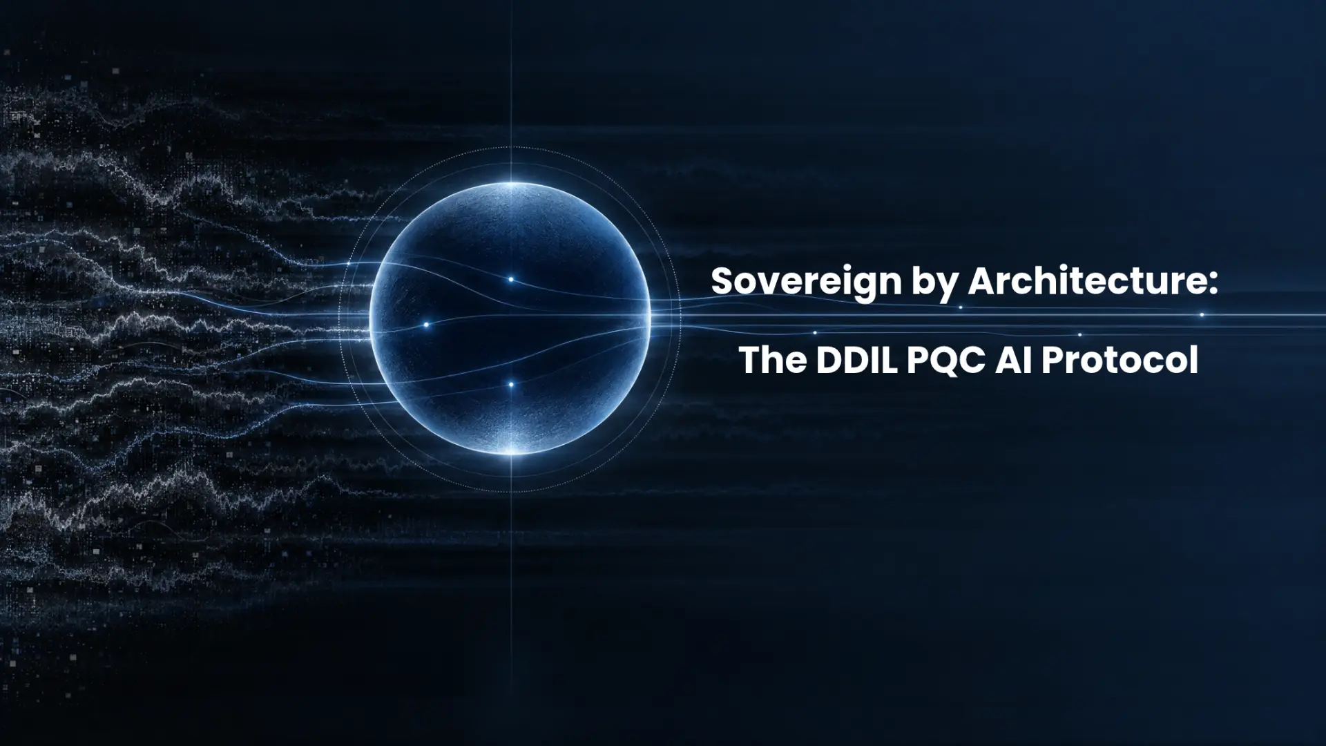 Sovereign by Architecture: The DDIL PQC AI Protocol cover showing a protected node across contested data connections